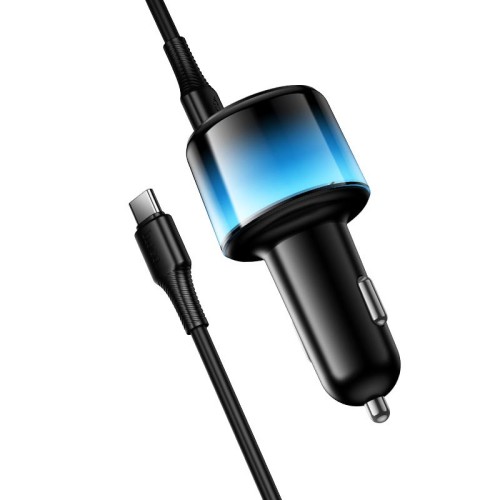 Адаптер автомобільний HOCO C to C cable Vivido PD37W car charger with digital display set Z69A |2C/1A, PD25W/3A| black