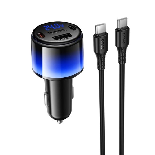 Адаптер автомобільний HOCO C to C cable Vivido PD57W car charger with digital display set Z69B |2C/1A, PD45W/3A| black