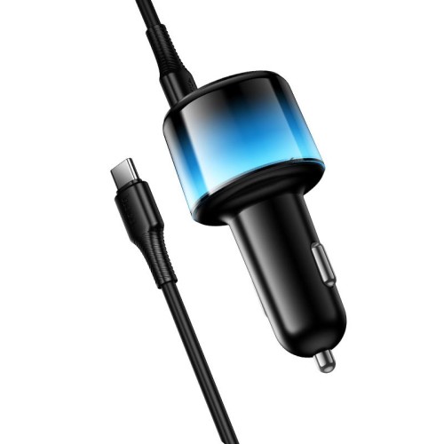 Адаптер автомобільний HOCO C to C cable Vivido PD57W car charger with digital display set Z69B |2C/1A, PD45W/3A| black