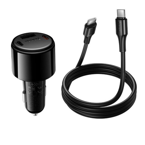 Адаптер автомобільний HOCO C to C cable Vivido PD57W car charger with digital display set Z69B |2C/1A, PD45W/3A| black