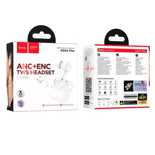 Навушники HOCO Rima true wireless ANC BT headset EQ34 Plus (App) |BT5.4, 40/300mAh, 7h| black