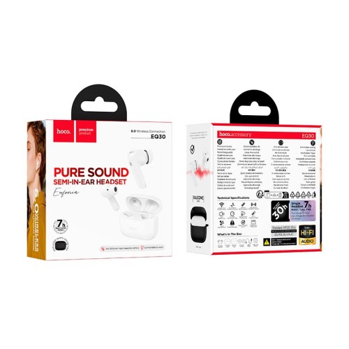 Навушники сетевой HOCO Eufonia true wireless BT headset EQ30 |BT6.0, 40/300mAh, 7h| white