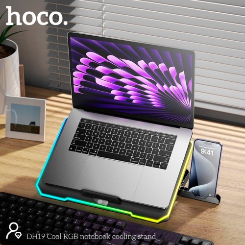 Куллер для Ноутбука HOCO Cool RGB notebook cooling stand DH19 |360x255x28mm, 17", 2usb, 10 RGB Modes| black