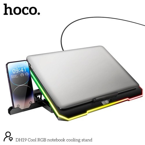 Куллер для Ноутбука HOCO Cool RGB notebook cooling stand DH19 |360x255x28mm, 17", 2usb, 10 RGB Modes| black