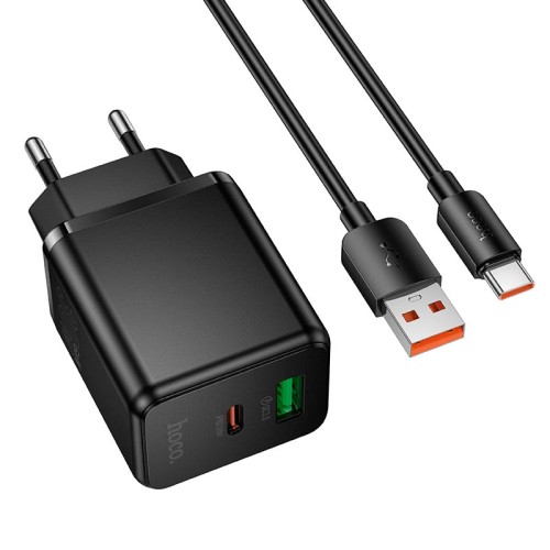 Адаптер мережевий HOCO Type-C cable set Smart PD multi-protocol charger C157A |1USB/1Type-C, 30W/3A, PD/QC| black