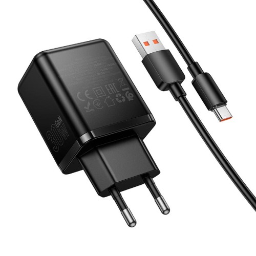 Адаптер мережевий HOCO Type-C cable set Smart PD multi-protocol charger C157A |1USB/1Type-C, 30W/3A, PD/QC| black