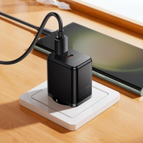 Адаптер мережевий HOCO Type-C cable set Smart PD multi-protocol charger C157A |1USB/1Type-C, 30W/3A, PD/QC| black