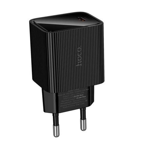 Адаптер мережевий HOCO Excellent single port charger with digital display CS82A |1Type-C, PD, 20W/3A| black