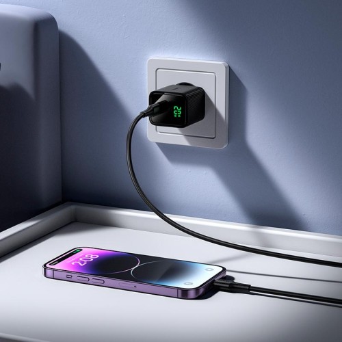 Адаптер мережевий HOCO Excellent single port charger with digital display CS82A |1Type-C, PD, 20W/3A| black