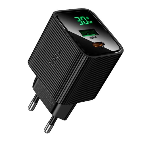 Адаптер мережевий Excellent charger with digital display CS84A |1USB/1Type-C, PD/QC, 30W/3A| black