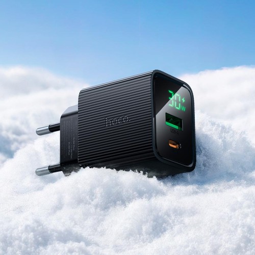 Адаптер мережевий Excellent charger with digital display CS84A |1USB/1Type-C, PD/QC, 30W/3A| black