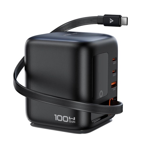 Адаптер мережевий ACEFAST GaN desktop charger with telescopic cable and smart TFT display Z10 |1USB/2Type-C,100W/3A,  PD/QC| black