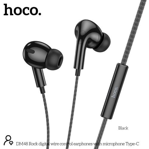 Навушники HOCO Rock digital wire control earphones with microphone Type-C DM48 |1.2m, mic| black