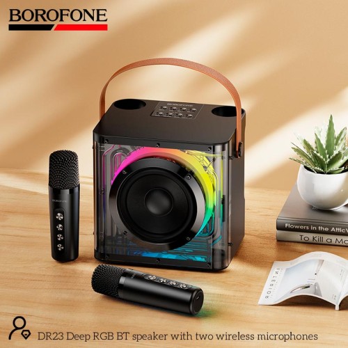 Акустика-караоке Borofone Deep RGB BT speaker with two wireless microphones DR23 |BT5.4, 15W, TF/USB/AUX, 3-4h| black