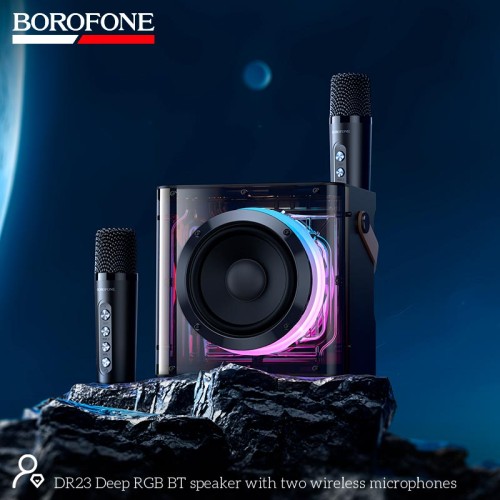Акустика-караоке Borofone Deep RGB BT speaker with two wireless microphones DR23 |BT5.4, 15W, TF/USB/AUX, 3-4h| black