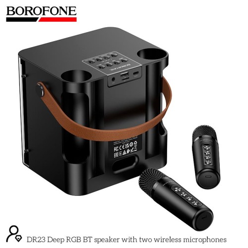 Акустика-караоке Borofone Deep RGB BT speaker with two wireless microphones DR23 |BT5.4, 15W, TF/USB/AUX, 3-4h| black