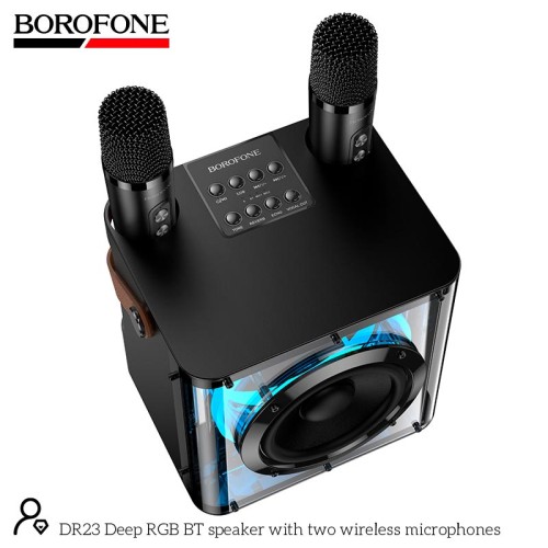 Акустика-караоке Borofone Deep RGB BT speaker with two wireless microphones DR23 |BT5.4, 15W, TF/USB/AUX, 3-4h| black