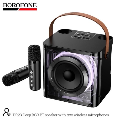 Акустика-караоке Borofone Deep RGB BT speaker with two wireless microphones DR23 |BT5.4, 15W, TF/USB/AUX, 3-4h| black