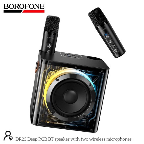 Акустика-караоке Borofone Deep RGB BT speaker with two wireless microphones DR23 |BT5.4, 15W, TF/USB/AUX, 3-4h| black