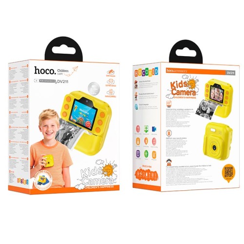 Дитяча цифрова фото-відео камера камера HOCO Dual camera children printing camera DV211 |2.0 ips screen, 1080p video| yellow
