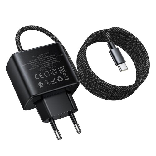 Адаптер мережевий HOCO New charger with Type-C cable C163A |25W/3A, PD3.0/QC| black