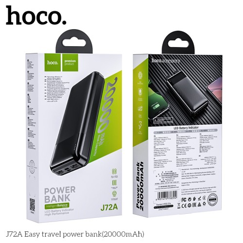 УМБ HOCO Easy travel power bank J72A 20000mAh |2USB/1Type-C, 2A| black