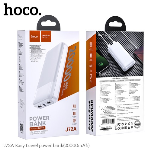 УМБ HOCO Easy travel power bank J72A 20000mAh |2USB/1Type-C, 2A| black