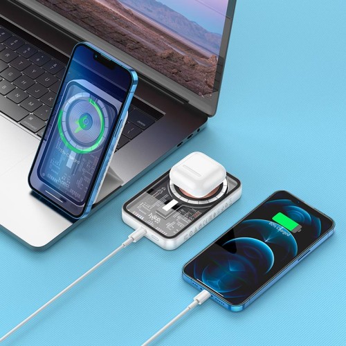 УМБ HOCO Transparent discovery edition magnetic fast charge power bank Q10 5000mAh |Type-C, 3A/20W, QC/PD| white