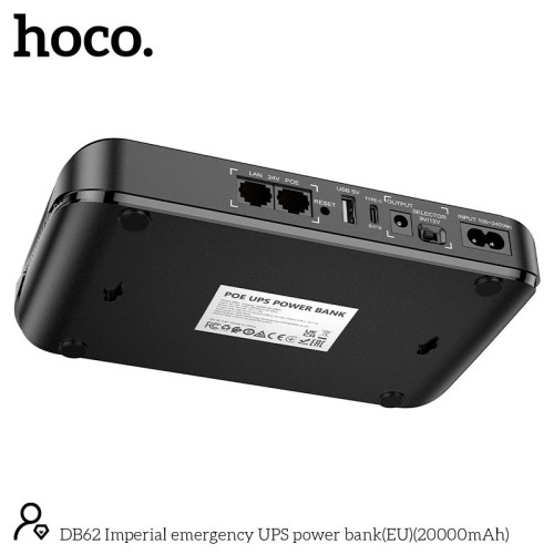 Mini DC UPS HOCO Imperial emergency power bank DB62 20000mAh |5/9/12v, USB/Type-C 18W, LAN, POE| black