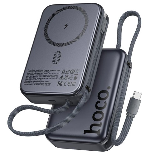 УМБ HOCO Origen dual PD magnetic power bank with cable dark 20000mAh Q44A |2Type-C, 45W/3A, PD/QC| grey