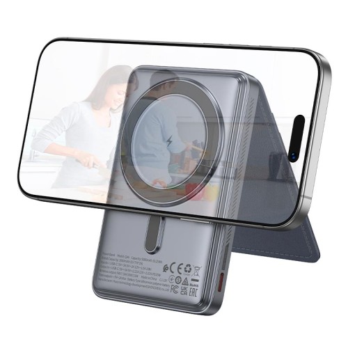 УМБ HOCO Title magnetic power bank+card holder+phone holder Q46 5000mAh |1Type-C, 20W/3A, PD/QC| grey