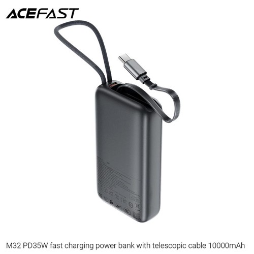 УМБ ACEFAST PD fast charging power bank with telescopic cable M32 10000mAh |1Type-C, PD/QC, 35W/3A| grey
