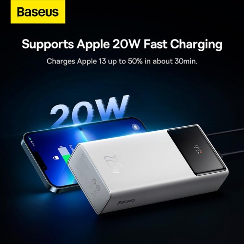 УМБ Baseus Star-Lord Digital Display Fast Charge Power Bank 30000mAh |2USB/1Type-C, 22.5W/3A, PD/QC| white