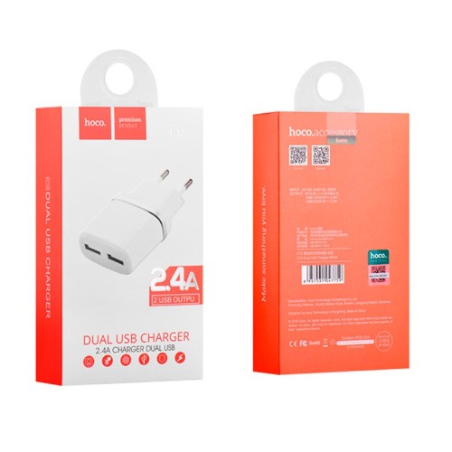 Адаптер мережевий Hoco C12 |2USB, 2.4А| black