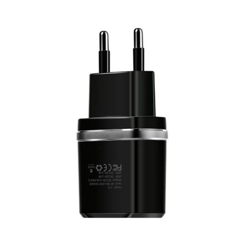 Адаптер мережевий Hoco C12 |2USB, 2.4А| black