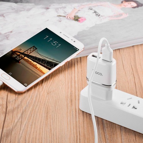 Адаптер мережевий Hoco C12 |2USB, 2.4А| white