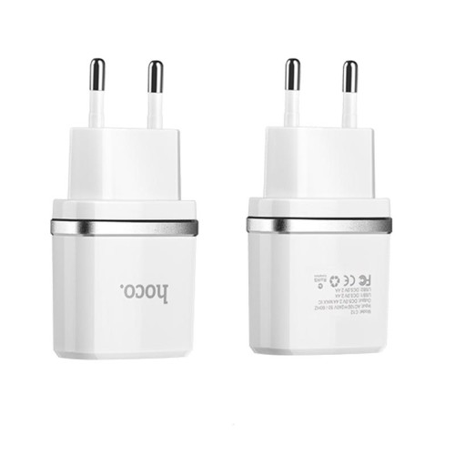 Адаптер мережевий Hoco C12 |2USB, 2.4А| white