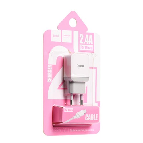 Адаптер мережевий Hoco Micro cable C22A |1USB, 2.4А| black