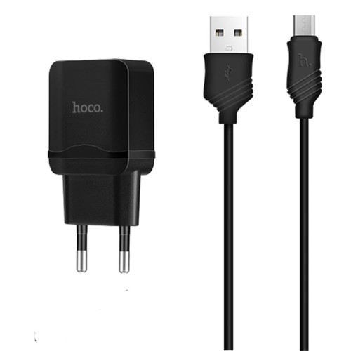 Адаптер мережевий Hoco Micro cable C22A |1USB, 2.4А| black