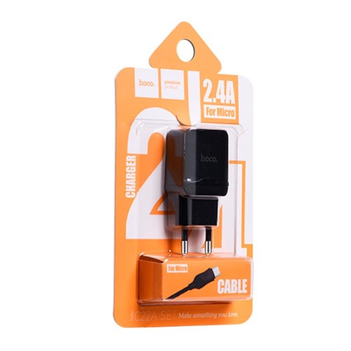Адаптер мережевий Hoco Micro cable C22A |1USB, 2.4А| black