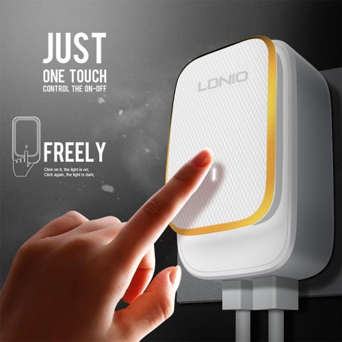 Адаптер мережевий Ldnio Micro USB Cable Touch Light A2205 |2USB, 2.4A| white