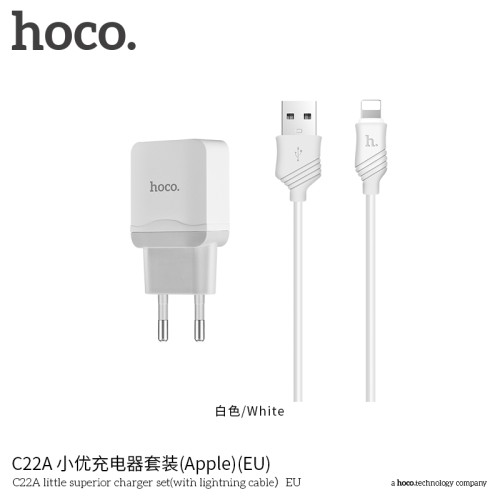 Адаптер мережевий Hoco Lightning cable C22A |1USB, 2.4А| white