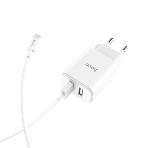 Адаптер мережевий Hoco Micro cable Victoria C62A |2USB, 2.1А| white