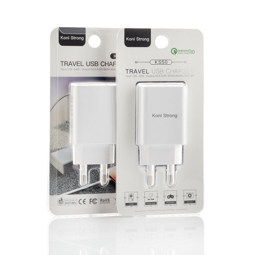 Адаптер мережевий KONI STRONG  KS50 |QC3.0, 1USB, 3A| grey