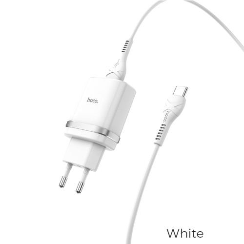 Адаптер мережевий HOCO Type-C cable Smart FCP/AFC C12Q |1USB, 3A, 18W, QC3.0| white