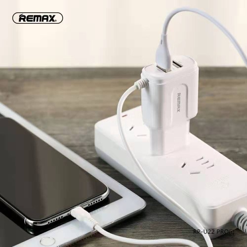 Адаптер мережевий REMAX Lightning cable RP-U22 Pro |2USB, 2.4A| white