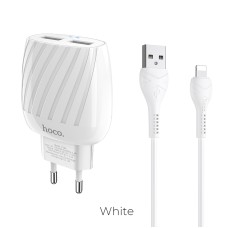 Адаптер мережевий HOCO Lightning Cable Max energy C78A |2USB, 2.4A| white