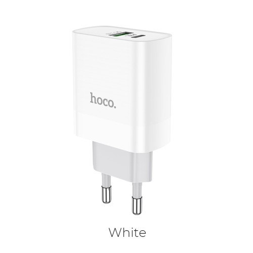 Адаптер мережевий HOCO Rapido C80A |1USB/1Type-C, 3.1A/20W, QC/PD| white