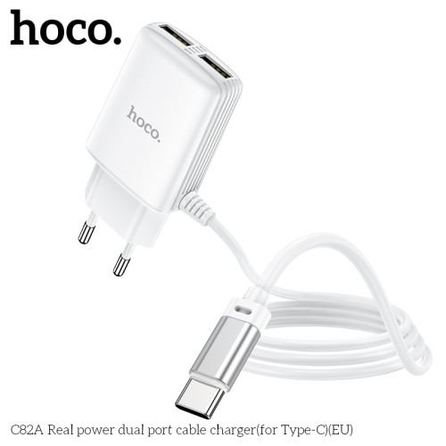 Адаптер мережевий HOCO Type-C cable Real power C82A |2USB, 2.4A| black