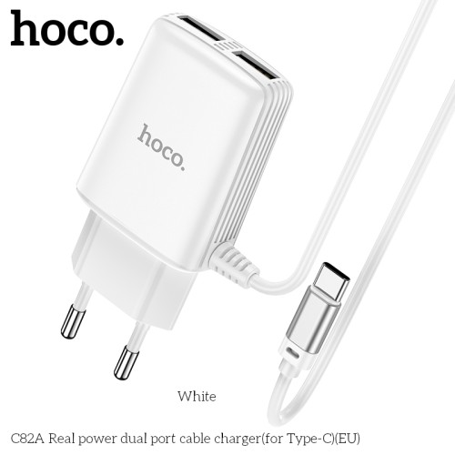 Адаптер мережевий HOCO Type-C cable Real power C82A |2USB, 2.4A| white